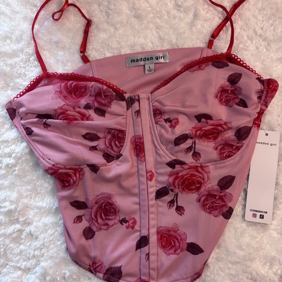 Steve Madden Corset Top Pink Floral Size Large - Picture 2 of 4